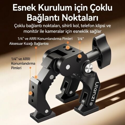 Ulanzi EA03 1kg Taşıma Kapasiteli 45mm Kelepçe 360° Ayarlanabilir Super Clamp - C082