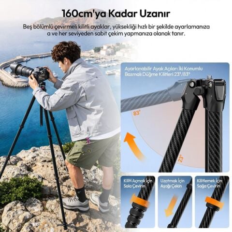 Ulanzi TZ01 163cm Versatile 2 in 1 Karbon Fiber Tripod - S069