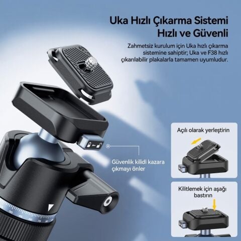 Ulanzi MT93 160cm Otomatik Açılır Uka Ball Head Quick Release Alüminyum Tripod - T202