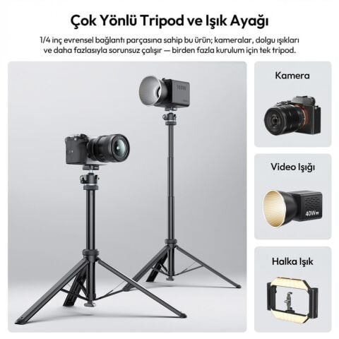 Ulanzi MT93 160cm Otomatik Açılır Uka Ball Head Quick Release Alüminyum Tripod - T202