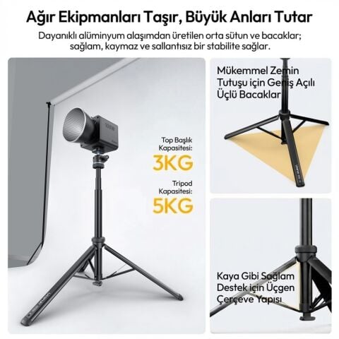 Ulanzi MT93 160cm Otomatik Açılır Uka Ball Head Quick Release Alüminyum Tripod - T202
