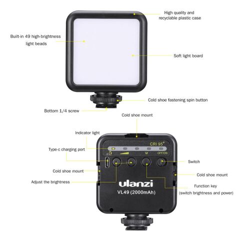 Ulanzi VL49 Mini Led Vlogger Youtuber Işık