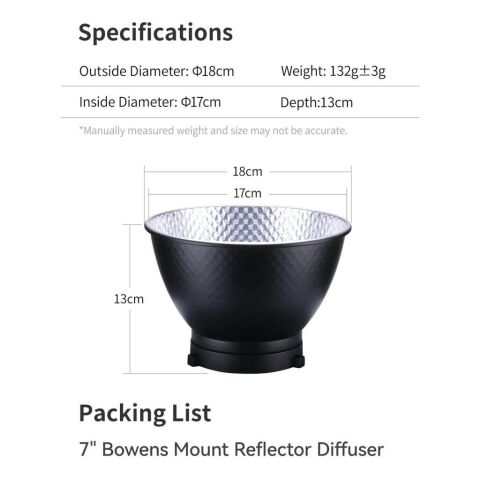 Ulanzi HT002 7 inç Standart Bowens Tipi Işık Reflektör ve Difüzör - L008